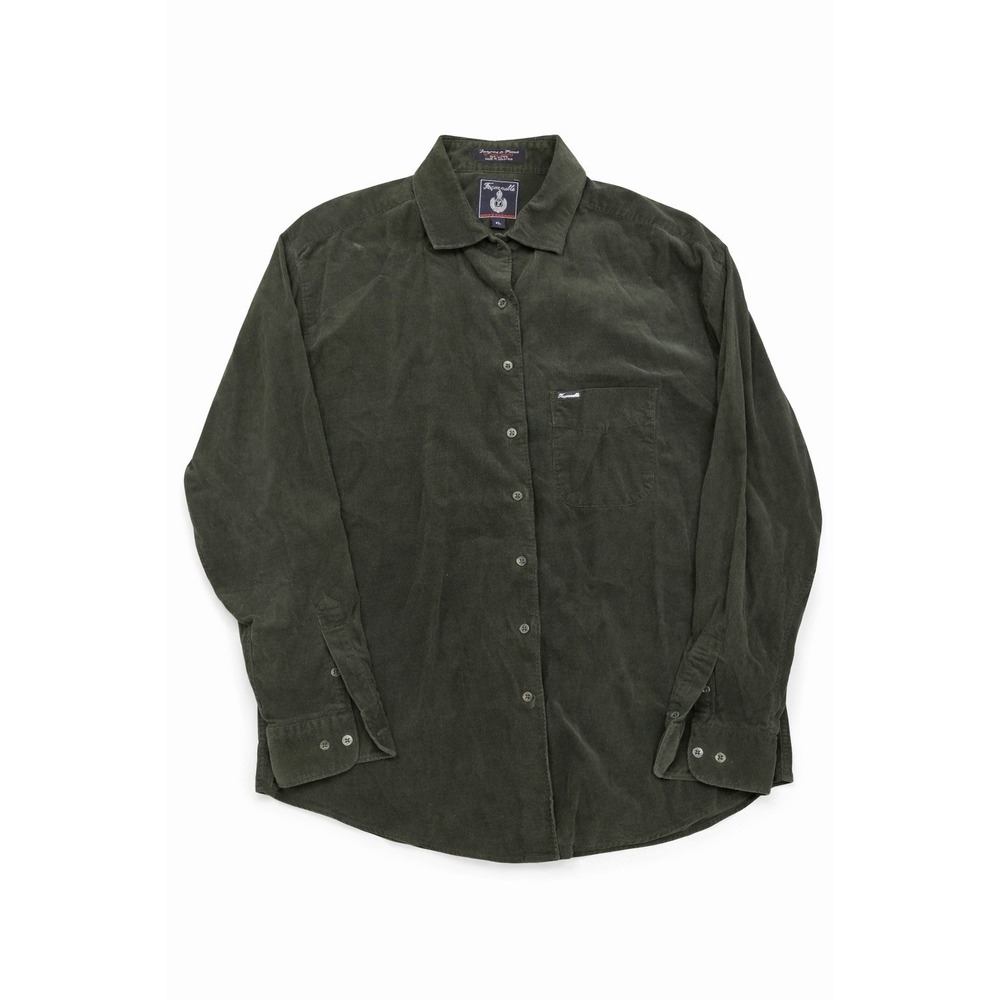 Mens Green Corduroy Casual Button Down Shirt Size X-Large Long Sleeve